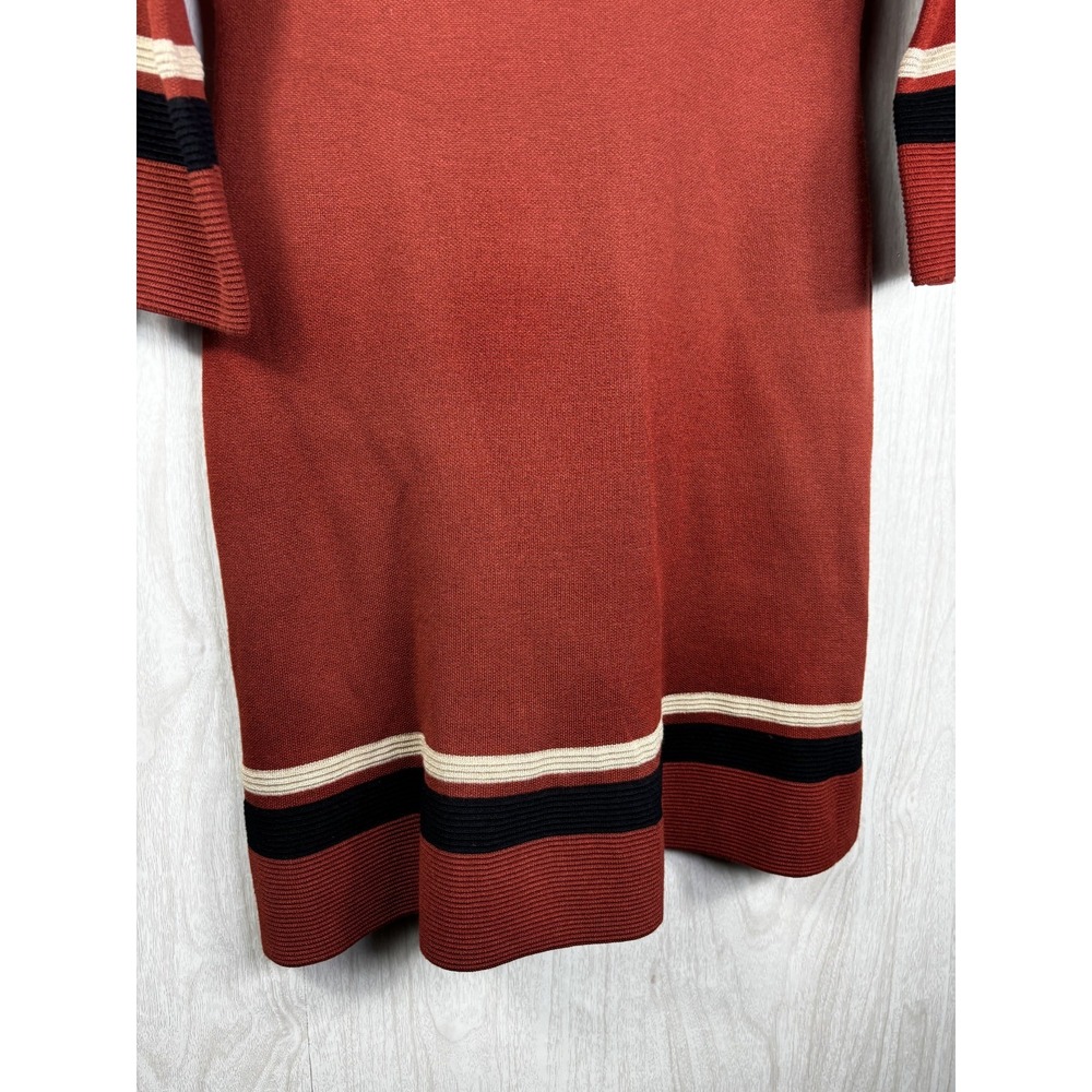 Sandra Darren Sweater Dress Womens M Rust Striped Knit Fit Flare Retro Chic - Picture 7 of 8